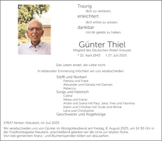 Traueranzeige von Günter Thiel von NNA