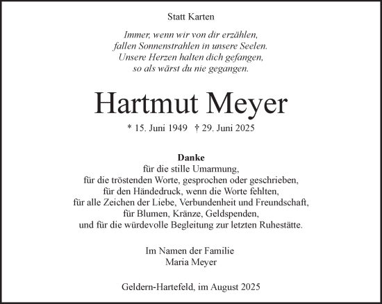 Traueranzeige von Hartmut Meyer von NNA