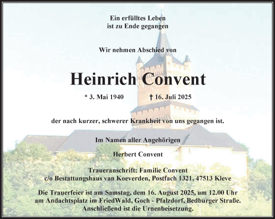 Traueranzeige von Heinrich Convent von NNA