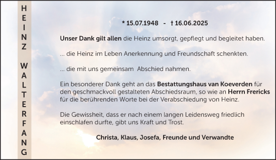 Traueranzeige von Heinz Walterfang von NNA