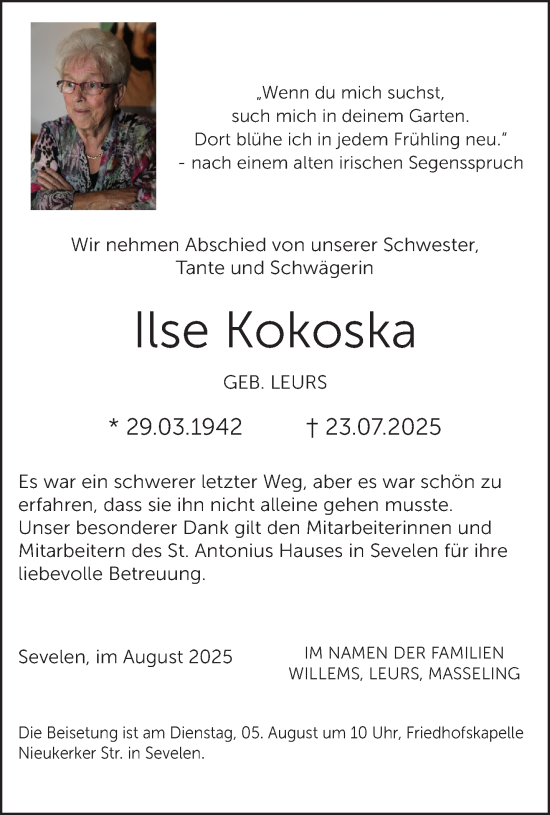 Traueranzeige von Ilse Kokoska von NNA
