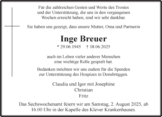 Traueranzeige von Inge Breuer von NNA