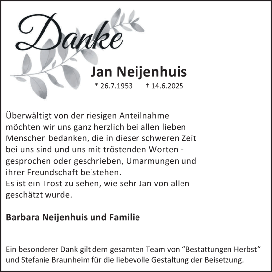 Traueranzeige von Jan Neijenhuis von NNA