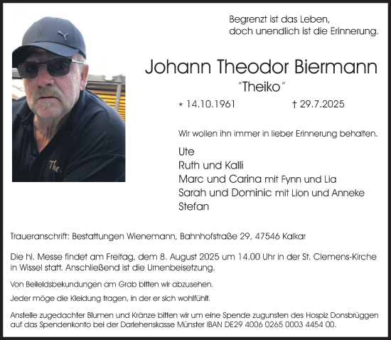 Traueranzeige von Johann Theodor Biermann von NNA