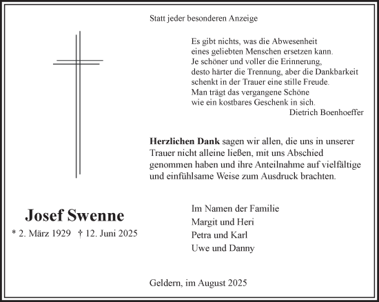 Traueranzeige von Josef Swenne von NNA
