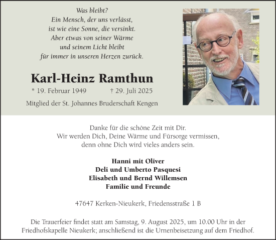 Traueranzeige von Karl-Heinz Ramthun von NNA