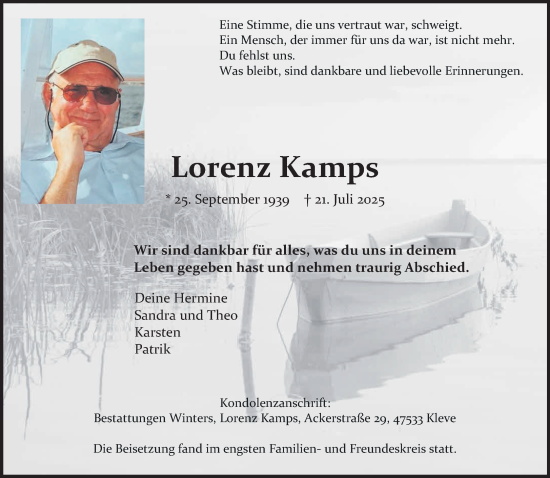 Traueranzeige von Lorenz Kamps von NNA