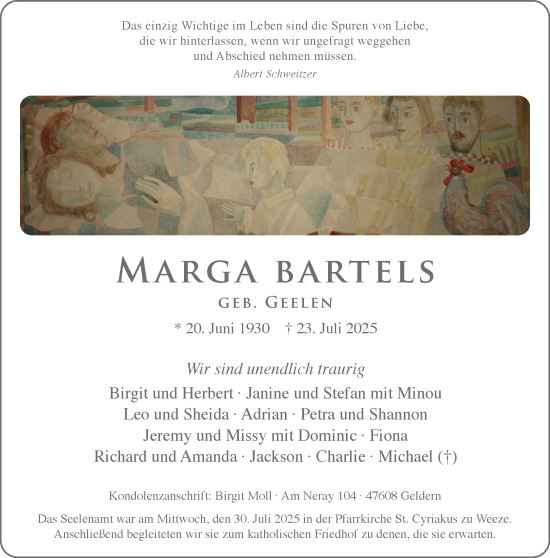 Traueranzeige von Marga Bartels von NNA