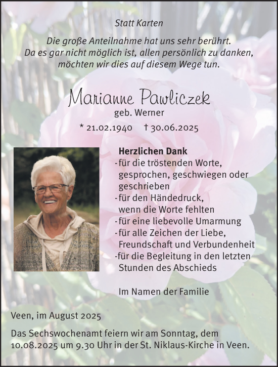 Traueranzeige von Marianne Pawliczek von NNA