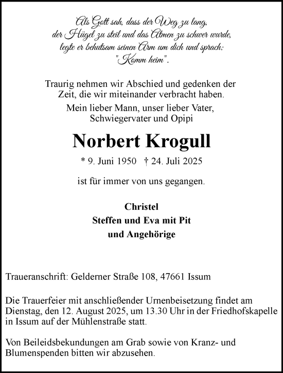 Traueranzeige von Norbert Krogull von NNA
