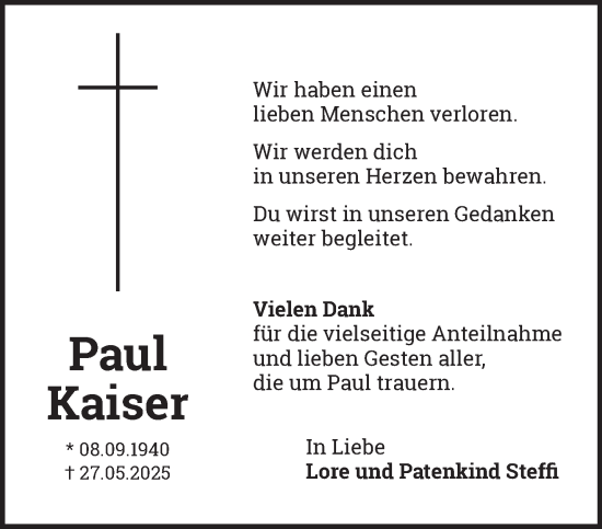Traueranzeige von Paul Kaiser von NNA