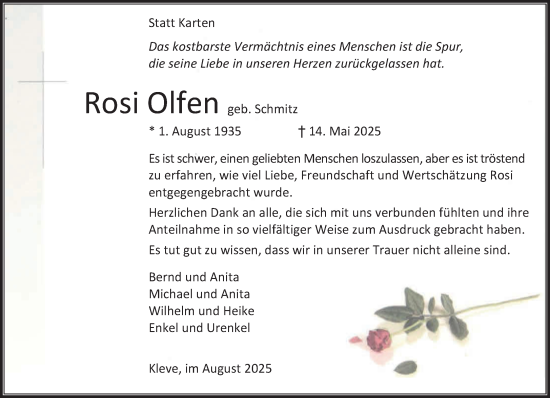 Traueranzeige von Rosi Olfen von NNA