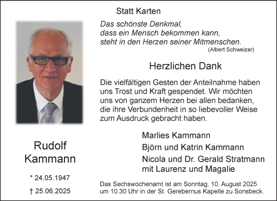 Traueranzeige von Rudolf Kammann von NNA