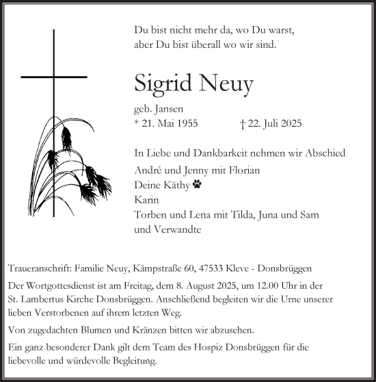 Traueranzeige von Sigrid Neuy von NNA