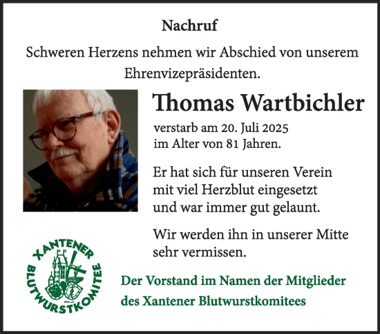 Traueranzeige von Thomas Wartbichler von NNA