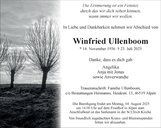 Traueranzeige von Winfried Ullenboom von NNA
