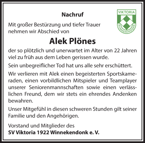 Traueranzeige von Alek Plönes von NNA