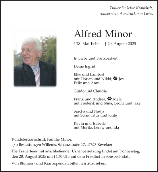 Traueranzeige von Alfred Minor von NNA