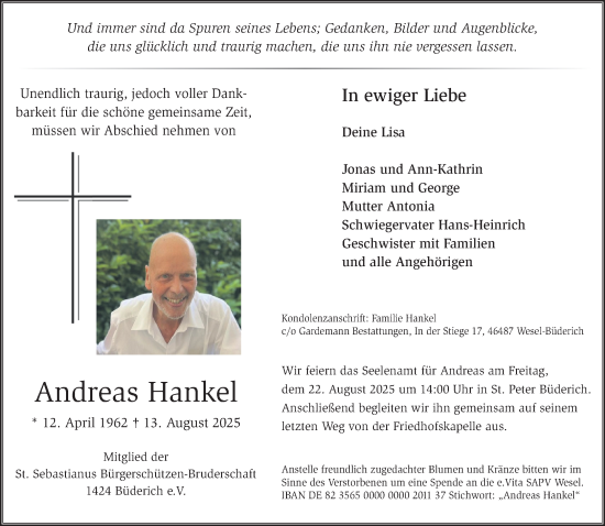 Traueranzeige von Andreas Hankel von NNA