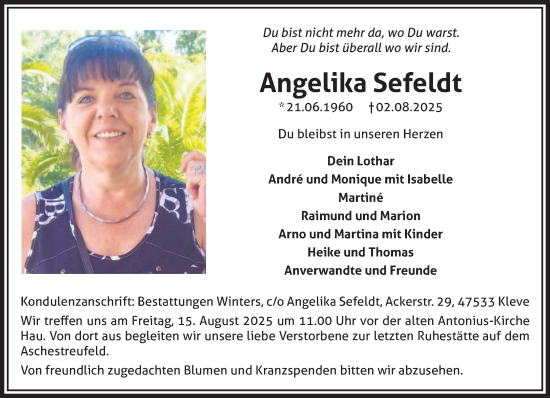 Traueranzeige von Angelika Sefeldt von NNA
