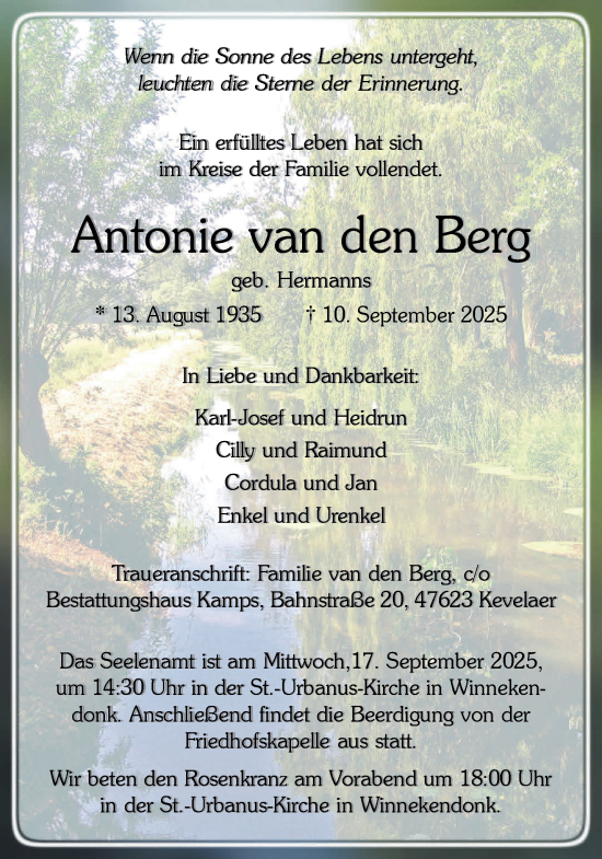Traueranzeige von Antonie van den Berg von NNA
