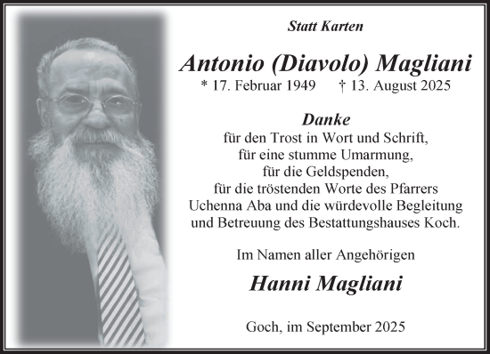 Traueranzeige von Antonio Magliani von NNA