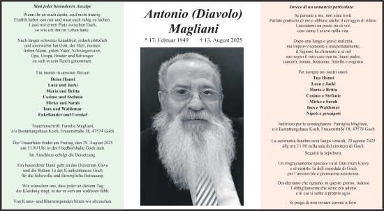 Traueranzeige von Antonio Magliani von NNA