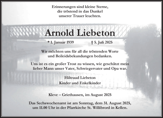 Traueranzeige von Arnold Liebeton von NNA