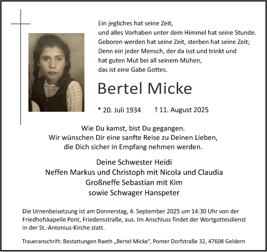 Traueranzeige von Bertel Micke von NNA