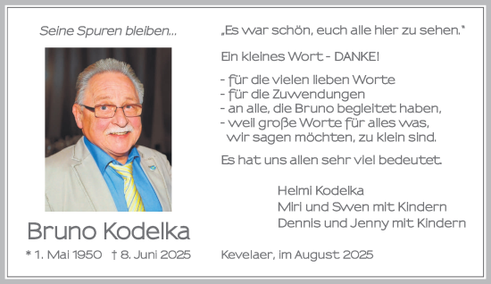 Traueranzeige von Bruno Kodelka von NNA