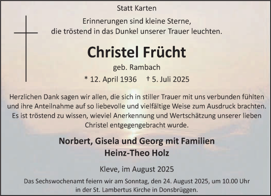 Traueranzeige von Christel Frücht von NNA
