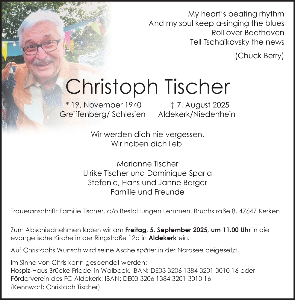  Traueranzeige für Christoph Tischer vom 23.08.2025 aus NNA