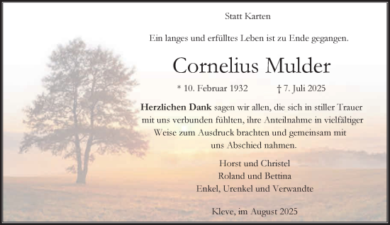 Traueranzeige von Cornelius Mulder von NNA