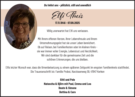Traueranzeige von Elfi Theis von NNA