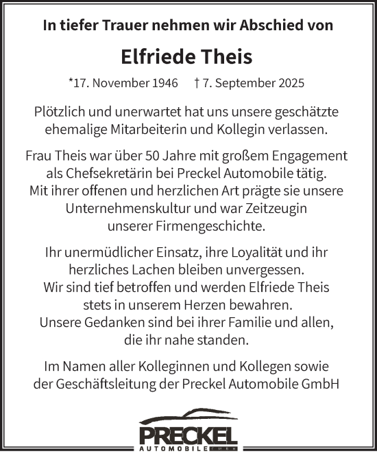 Traueranzeige von Elfriede Theis von NNA