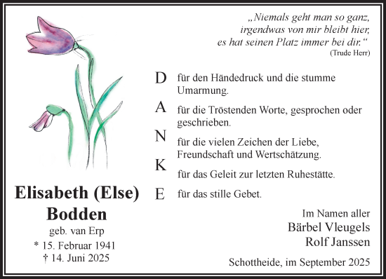 Traueranzeige von Elisabeth Bodden von NNA