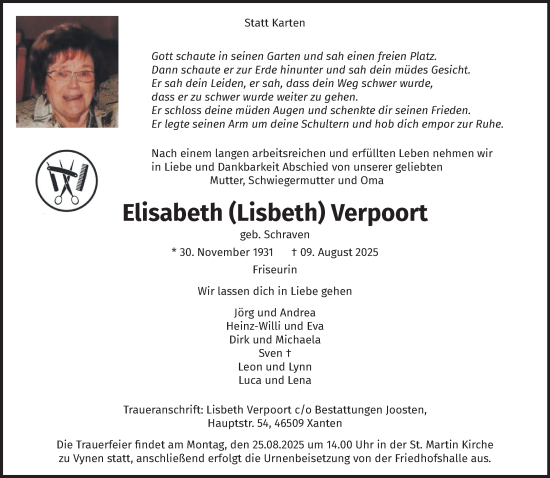 Traueranzeige von Elisabeth Verpoort von NNA