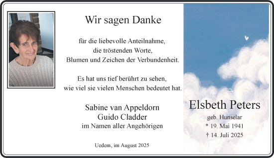 Traueranzeige von Elsbeth Peters von NNA