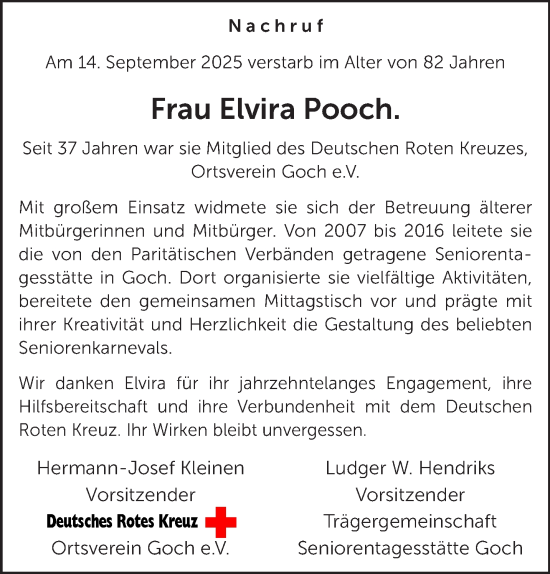 Traueranzeige von Elvira Pooch von NNA