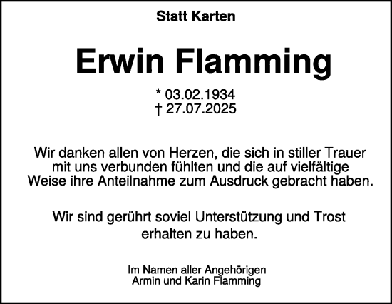 Traueranzeige von Erwin Flamming von NNA
