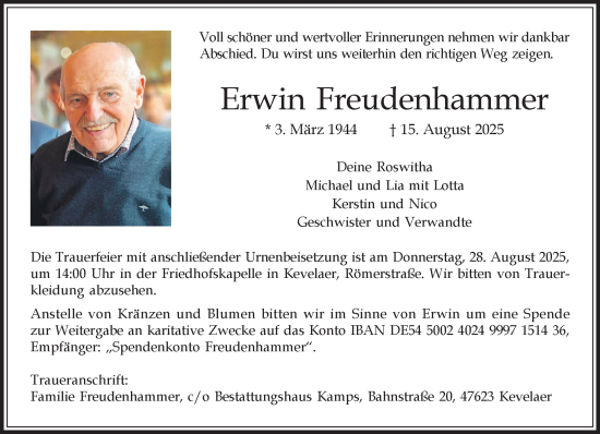 Traueranzeige von Erwin Freudenhammer von NNA