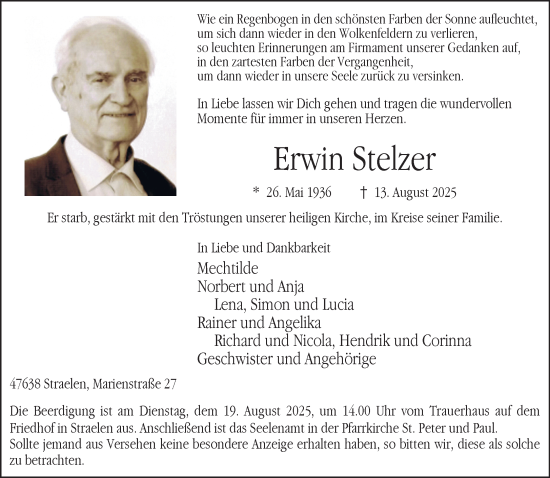 Traueranzeige von Erwin Stelzer von NNA