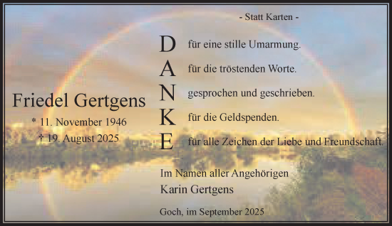 Traueranzeige von Friedel Gertgens von NNA