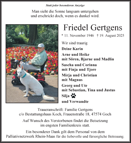 Traueranzeige von Friedel Gertgens von NNA