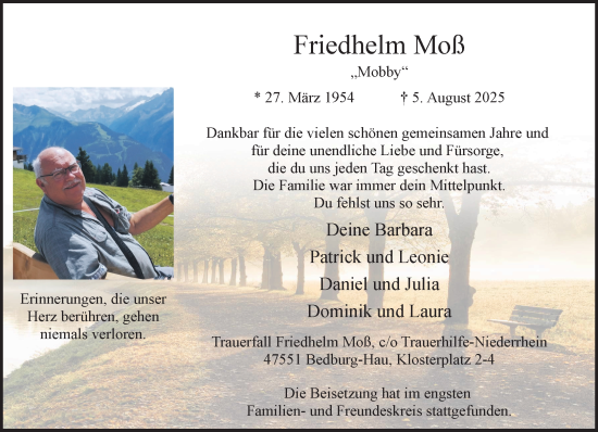 Traueranzeige von Friedhelm Moß von NNA