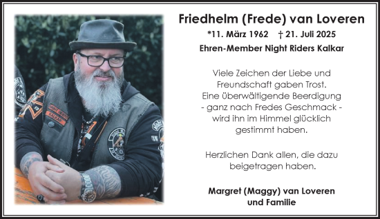 Traueranzeige von Friedhelm van Loveren von NNA