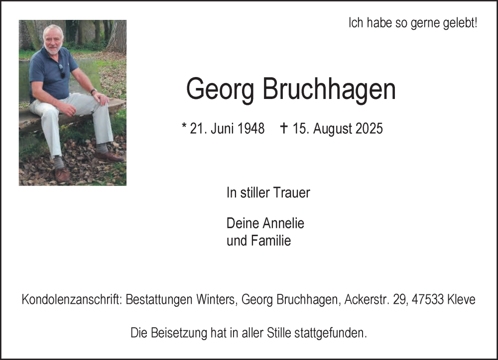  Traueranzeige für Georg Bruchhagen vom 30.08.2025 aus NNA