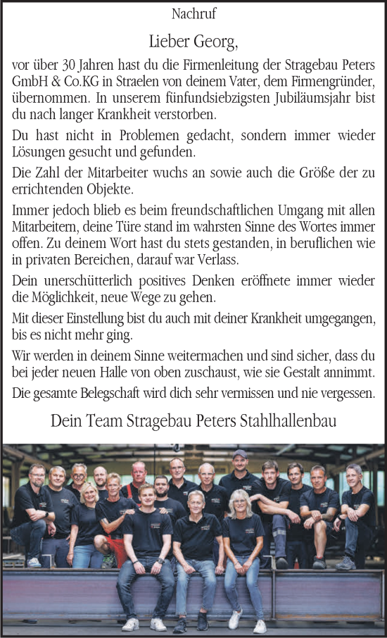 Traueranzeige von Georg Peters von NNA