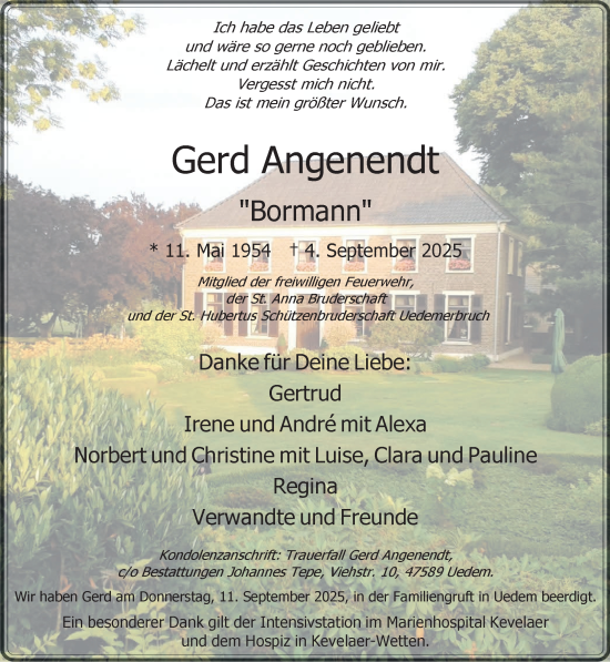 Traueranzeige von Gerd Angenendt von NNA