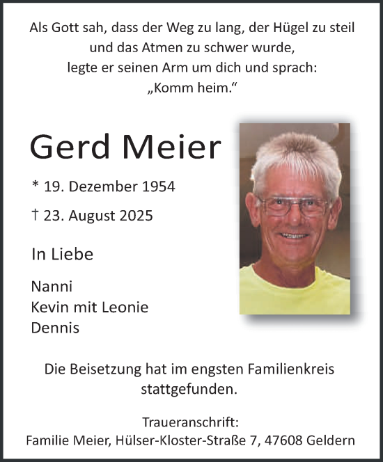 Traueranzeige von Gerd Meier von NNA
